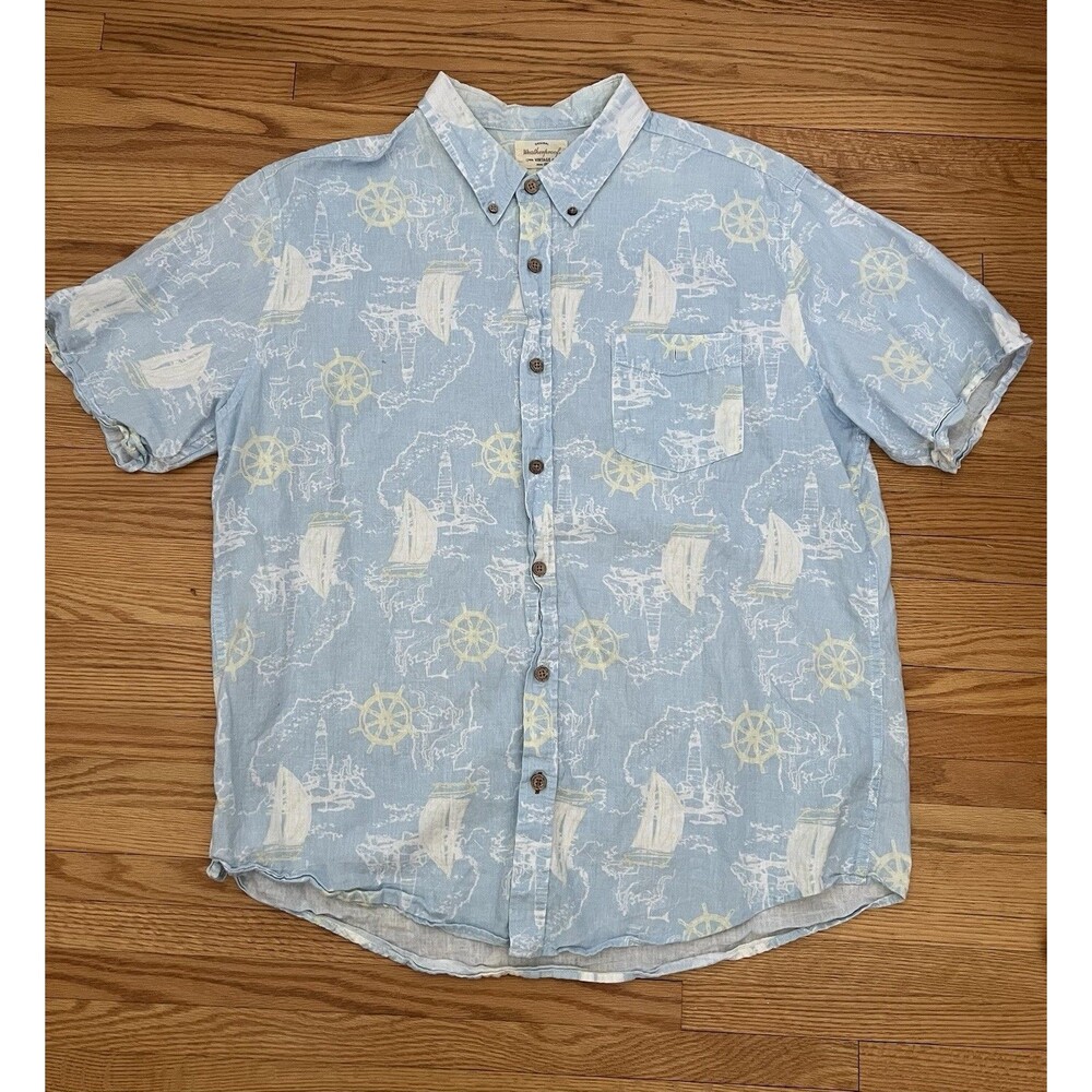 Original Weatherproof Vintage Washable Linen Button Front Men's Size XL Nautical